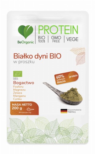 BeOrganic bezglutenowe białko dyni w proszku proteiny BIO 200 g