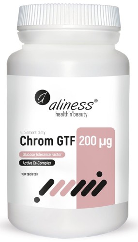 Chrom GTF – 200 µg chromu z drożdży, wspiera metabolizm glukozy i składników odżywczych Aliness 100 tab.