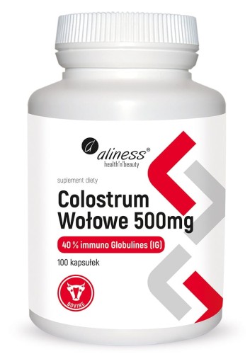 Colostrum 40% IG – wsparcie odporności z bogatym składem witaminowym, Aliness 100 kaps.