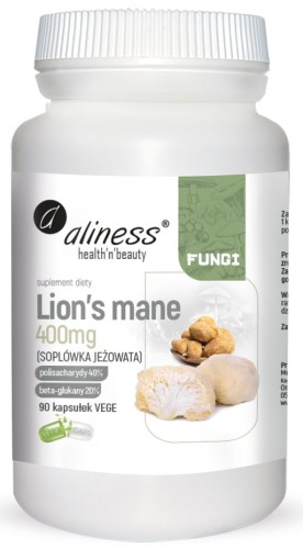 Lion’s Mane 400 mg – ekstrakt z soplówki jeżowatej, wsparcie pamięci i koncentracji. Aliness 90 kaps