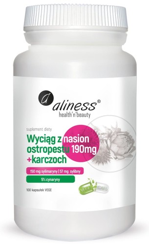 Ostropest i karczoch – wsparcie wątroby, regeneracja komórek i ochrona przed toksynami. Aliness 190mg 100 kaps.