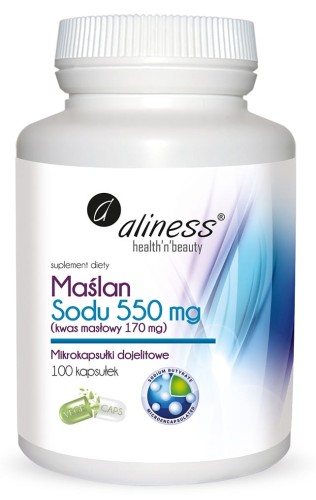 Maślan Sodu – mikrokapsułki z kwasem masłowym dla zdrowego układu pokarmowego. Aliness 100 kaps 550mg