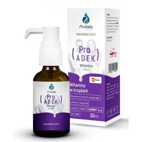 Naturalne witaminy A, D, E, K - ProADEK® dla wsparcia zdrowia 600 porcji. Avitale 30ml