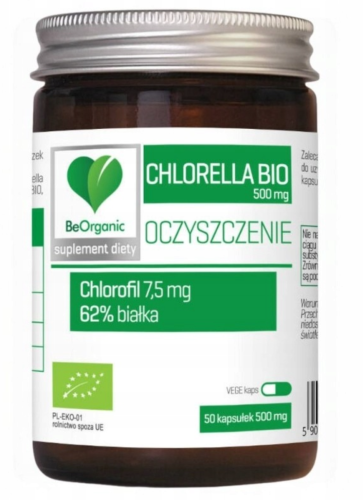 BeOrganic Chlorella BIO 500mg DETOX OCZYSZCZENIE 50 kapsułek Aliness