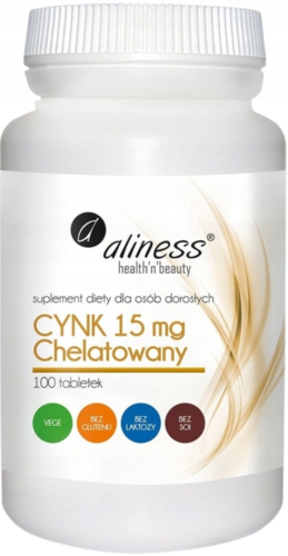 Cynk chelatowany ZDROWA SKÓRA WŁOSY I PAZNOKCIE 100 tabletek Aliness