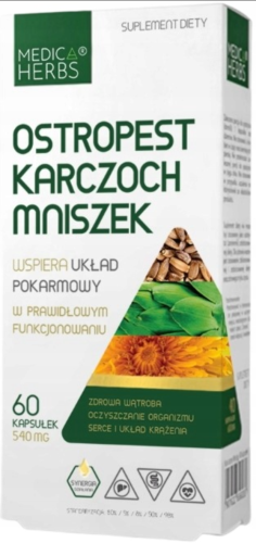 Ostropest Karczoch Mniszek WSPARCIE WĄTROBY Medica herbs 60 kapsułek