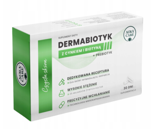 Dermabiotyk z cynkiem i biotyną CZYSTA SKÓRA 30 kapsułek Aura Care