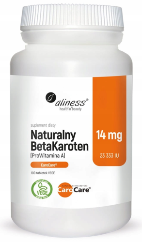 Naturalny BetaKaroten  NA WZROK PIGMENTACJE SKÓRY 100 kapsułek Aliness
