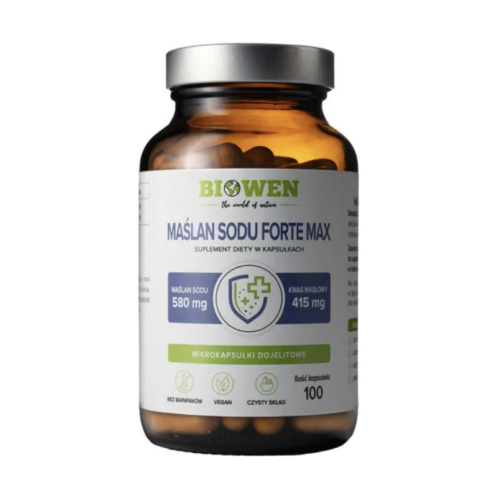 Maślan sodu Forte Max kwas masłowy Biowen JELITA WRZODY mikroflora jelit 100 kapsułek