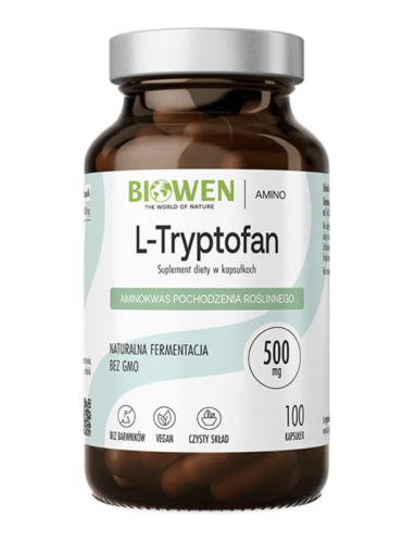 L-tryptofan WSPIERA JAKOŚĆ SNU I REGULACJE NASTROJU 100 kapsułek Biowen