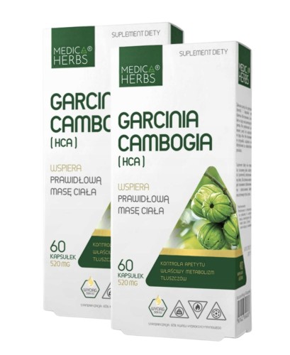 2x Garcinia Cambogia PRAWIDŁOWA MASA CIAŁA 120 kaspułek Medica Herbs