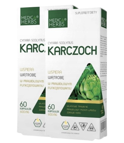 2x Karczoch WSPOMAGANIE WĄTROBY Medica Herbs 120 kapsułek