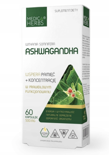 Ashwaganda NA PAMIĘĆ I KONCENTRACJE Medica Herbs 60 kapsułek