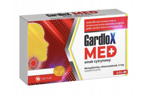 Gardlox MED smak cytrynowy pastylki do ssania NA SILNY BÓL GARDŁA 16 past.