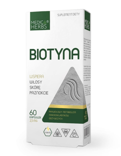 Biotyna NA WŁOSY SKÓRĘ I PAZNOKCIE Medica Herbs 60 kapsułek