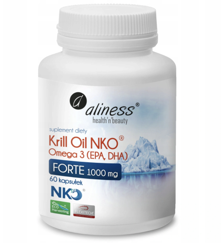 Krill Oil NKO Omega3 FORTE Z ASTAKSANTYNĄ WSPARCIE SERCA I MÓZGU 60 kapsułek Aliness