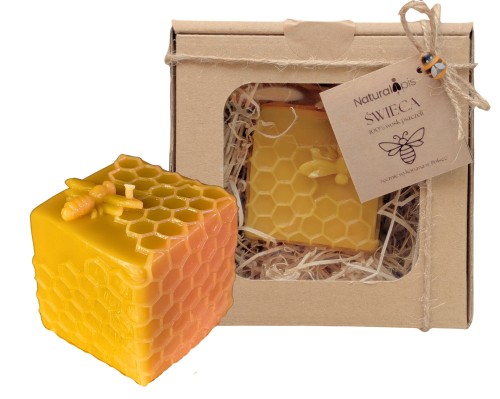 Świeca KOSTKA PLASTER MIODU 100% Wosk Pszczeli Naturalna EKO Prezent 30h