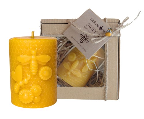 Świeca WALEC PSZCZÓŁKI KWIATY 100% Wosk Pszczeli Naturalna EKO Prezent 18h