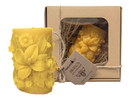 Świeca WALEC KWIATY 100% Wosk Pszczeli Naturalna EKO Prezent 20h 160g