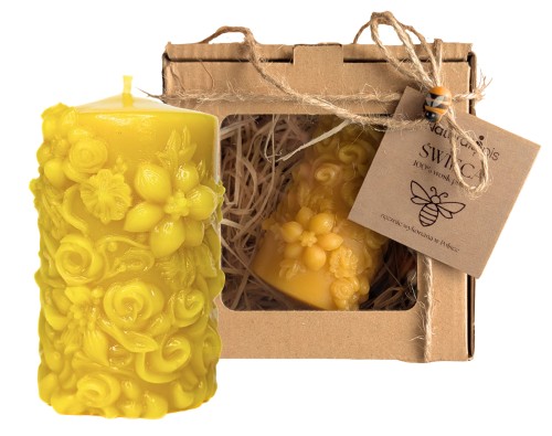 Świeca WALEC KWIATY 100% Wosk Pszczeli Naturalna EKO Prezent 10h 95g