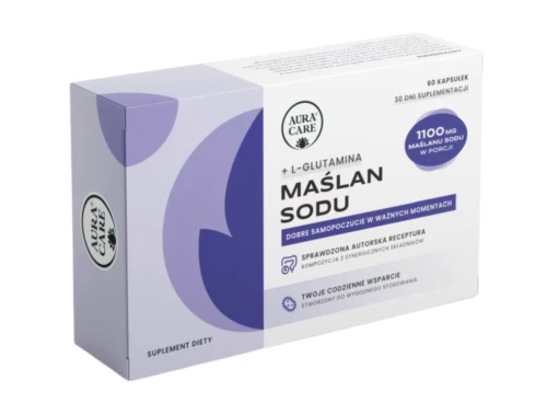 Aura Care maślan sodu + L-Glutamina WSPARCIE JELIT I TRAWIENIA 60 kapsułek