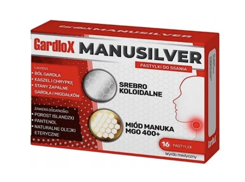 Gardlox MANUSILVER WSPARCIE GARDŁA ZE SREBREM KOLOIDALNYM I MIODEM MANUKA 16 pastylek