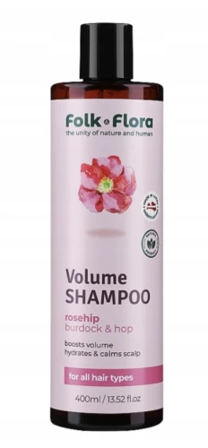 Szampon Dzika róża DELIKATNE OCZYSZCZENIE, NAWILŻENIE I NATURALNY BLASK WŁOSÓW 400ml Folk&Flora