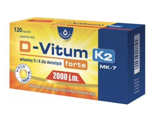 D-VITUM FORTE 2000 IU + K2 MK-7 NA KOŚCI I MIĘŚNIE 120 KAPSUŁEK