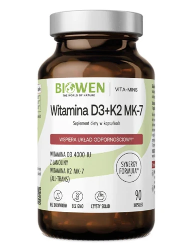 Naturalne witaminy 4000IU Biowen D3+K2MK7 90 kaps.