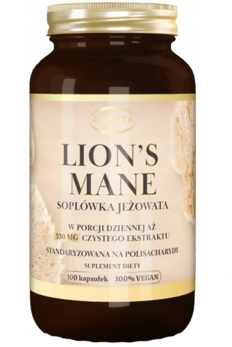 Lion's mane WSPARCIE KONCENTRACJI, PAMIĘCI I SPRAWNOŚCI UMYSŁOWEJ 100 kapsułek Asepta