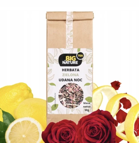 Herbata zielona UDANA NOC trawa cytrynowa, skórka cytryny, płatki róży 50g