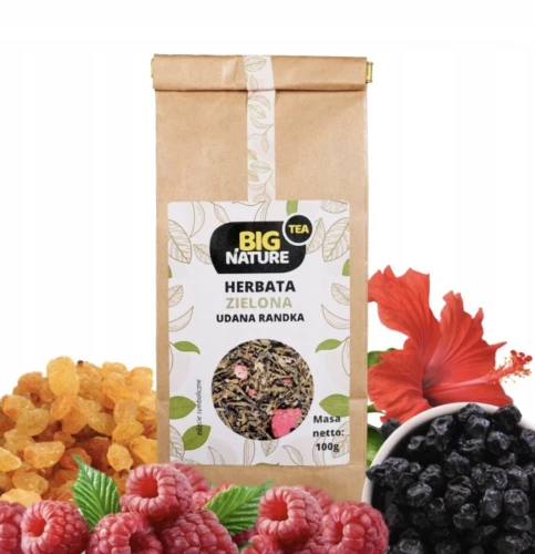 Herbata zielona UDANA RANDKA hibiskus, maliny, przeczka i rodzynki 100g