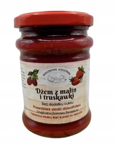 Malinowe Wzgórze Dżem Malina z Truskawką Bez Cukru 270 g 97% Owoców Naturalny Dżem