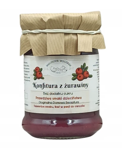 Malinowe Wzgórze Konfitura z Żurawiny Bez Cukru 270 g 97% Owoców Naturalna