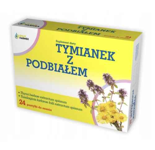 GOLDFARMEX Tymianek z Podbiałem na Gardło Chrypkę i Kaszel 24 pastylki
