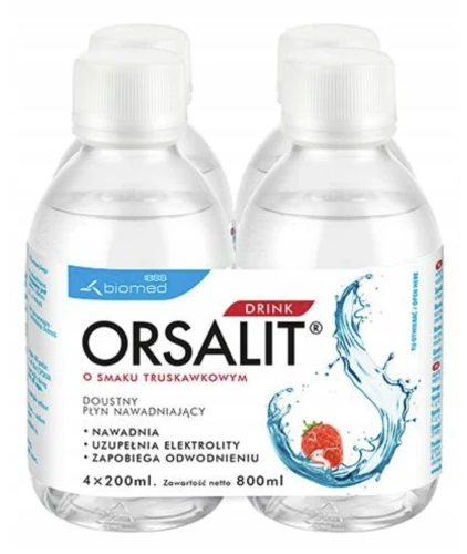Orsalit Drink 4 × 200 ml – NA ODWODNIENIE, SMAK TRUSKAWKOWY