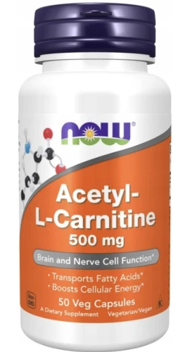NOW FOODS ACETYLO L-KARNITYNA 500 MG 50 KAPS. – NA ENERGIĘ I AKTYWNOŚĆ