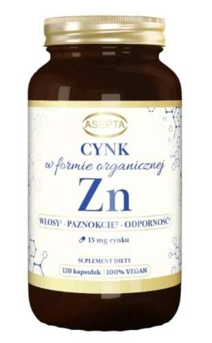 ASEPTA CYNK ORGANICZNY 15 MG 120 KAPS. – NA WŁOSY, SKÓRĘ I ODPORNOŚĆ