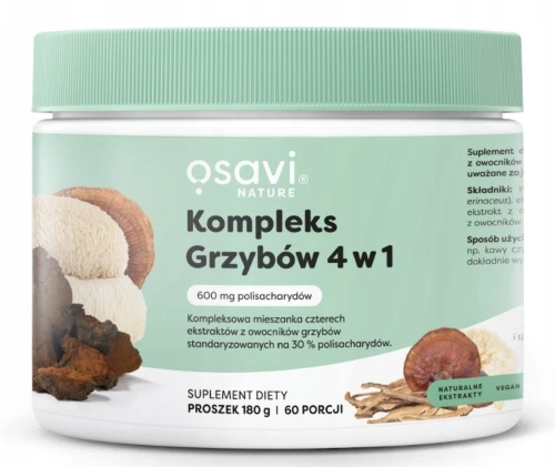 OSAVI KOMPLEKS GRZYBÓW 4 W 1 180 G – SOPLÓWKA, REISHI, CORDYCEPS, CHAGA