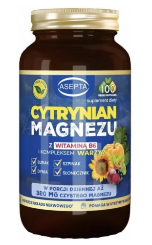 ASEPTA CYTRYNIAN MAGNEZU + B6 100 KAPS. – NA MIĘŚNIE