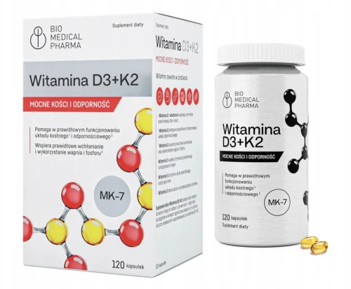 BIO MEDICAL PHARMA WITAMINA D3 2000 IU + K2 MK-7 50 µG – KOŚCI, 120 KAPSUŁEK