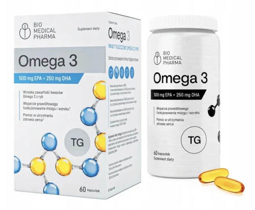 BIO MEDICAL PHARMA OMEGA-3 EPA 500 MG + DHA 250 MG – SERCE, 60 KAPSUŁEK