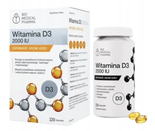 BIO MEDICAL PHARMA WITAMINA D3 2000 IU – ODPORNOŚĆ I ZDROWE KOŚCI, 120 KAPS