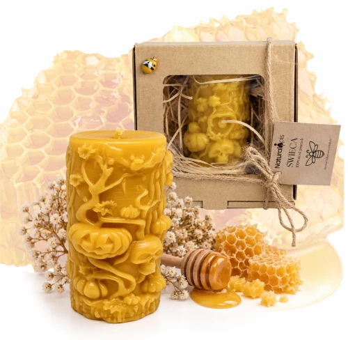 Świeca HALLOWEEN CZASZKI 100% Wosk Pszczeli Naturalna Dekoracja Prezent 28h